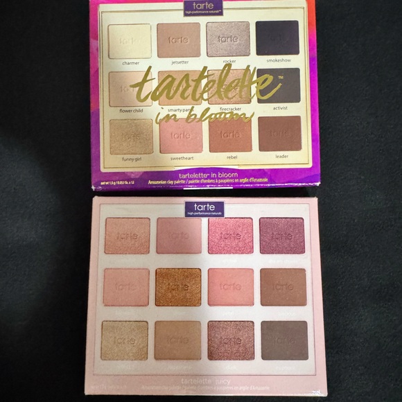 2 Tarte Pink and Brown Eyeshadow Palettes with Matte and Shimmer Finishes
